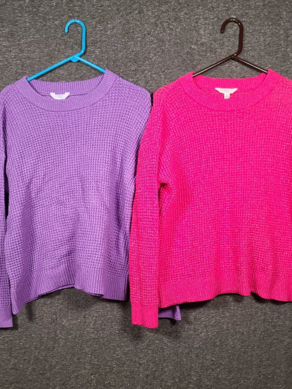 Lot of 2 Time and Tru Women's XL  Purple and Pink Waffle Knit Crewneck Sweaters
